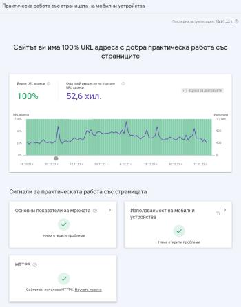 Отчет за практическа работа с мобилни устройства в Google Search Console

