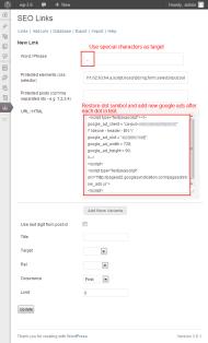 Adsense Ads in WordPress posts with Seo Links
