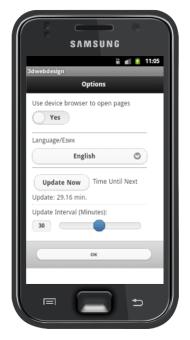 App options page on Android SmartPhone