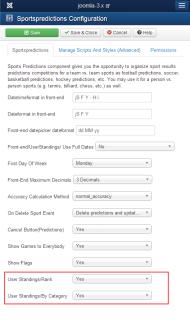Main Configuration group of Sports Predictions component.
