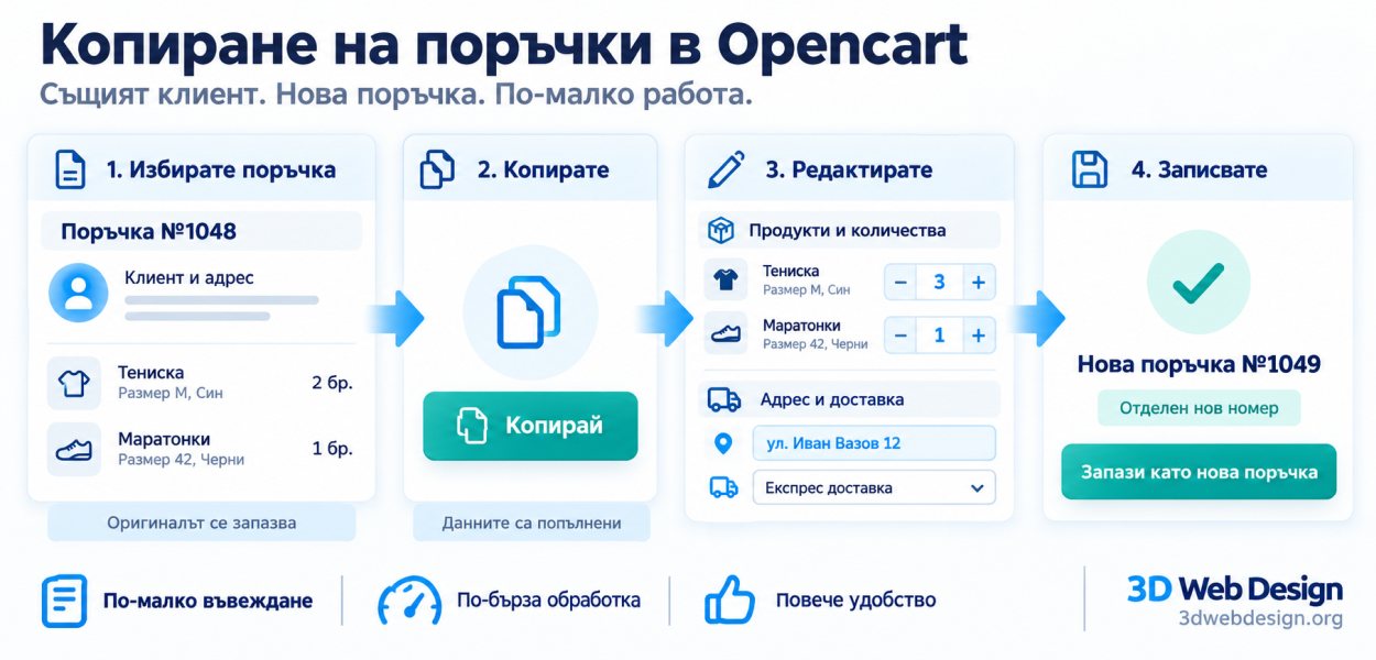 Opencart copy order - копиране на поръчки в Опенкарт